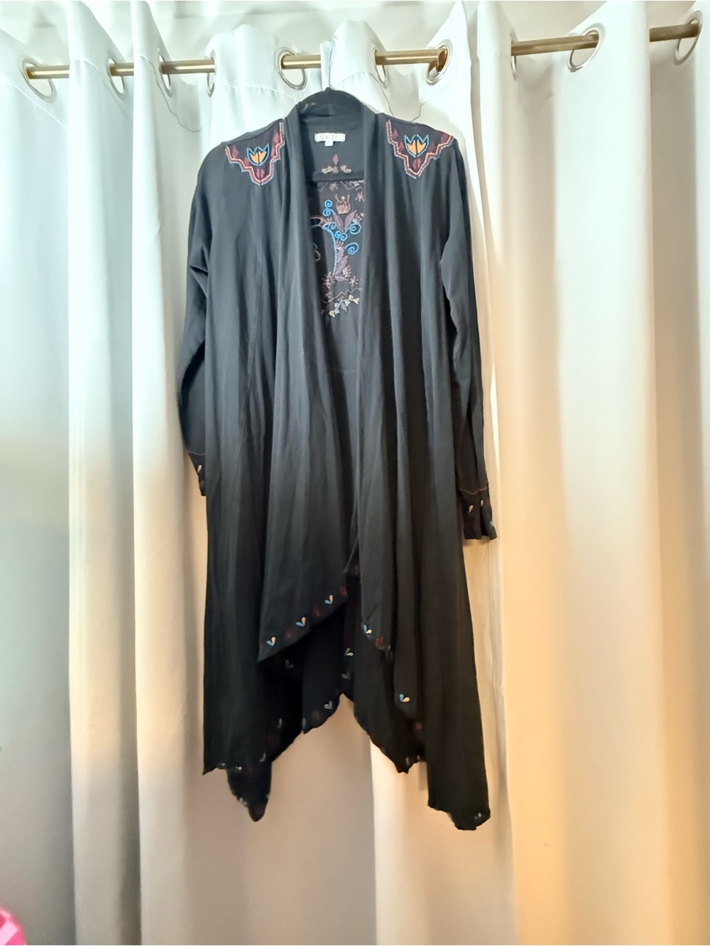 Embroidered Black Women's Duster Cardigan